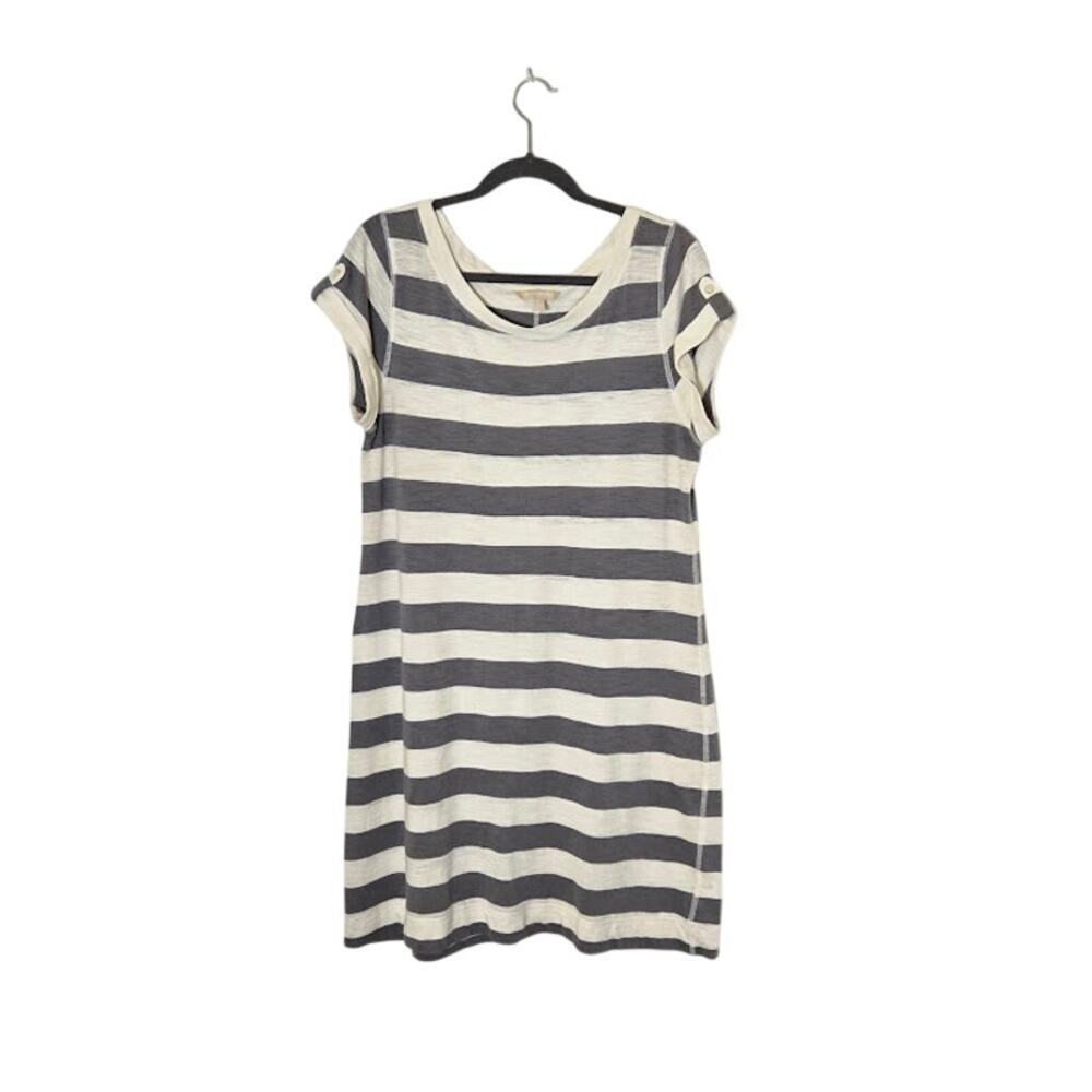 Banana Republic Womens Striped Knit Dress Size Large Gray Cotton Casual Preppy